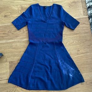 Navy small Anne Taylor dress. Bandaid look, a-line shape.